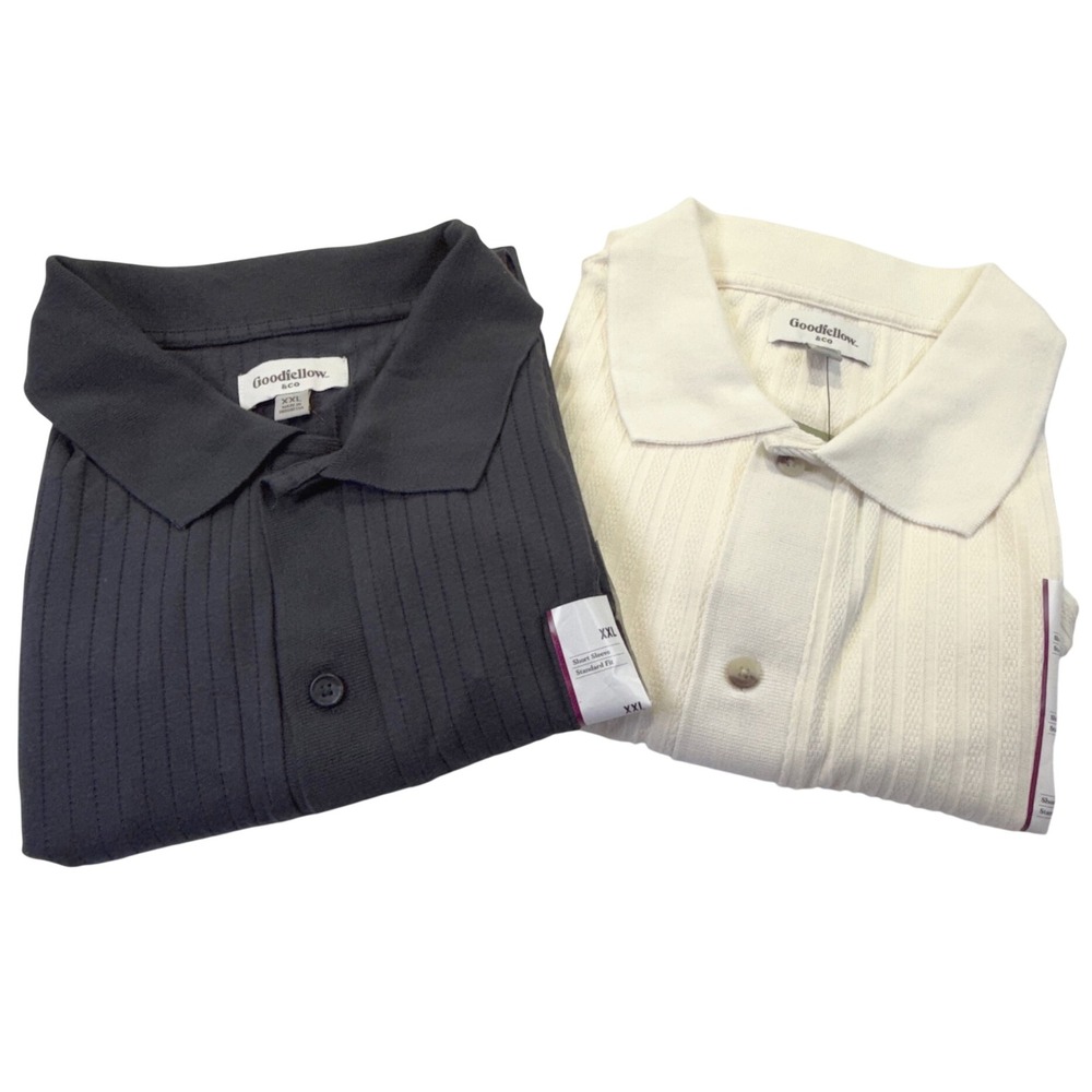 Lot 2 Goodfellow & Co Mens XXL Ribbed Button Down Shirts Cream Navy 1186C8